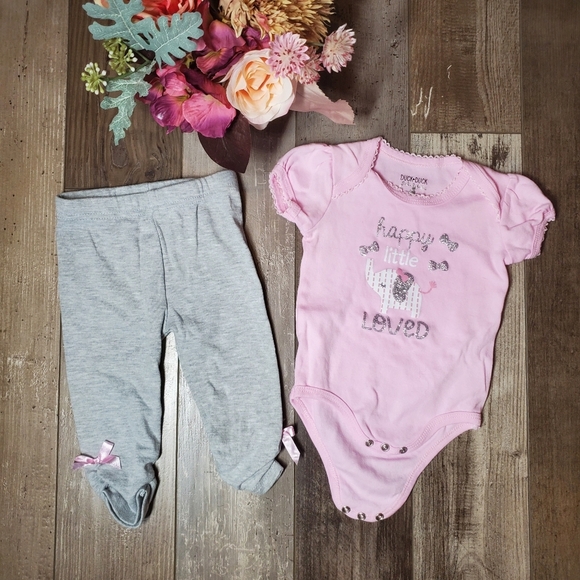Duck Duck Goose Pink and Gray Matching Baby Girl Elephant Outfit Size 6-9M EUC - Picture 1 of 16